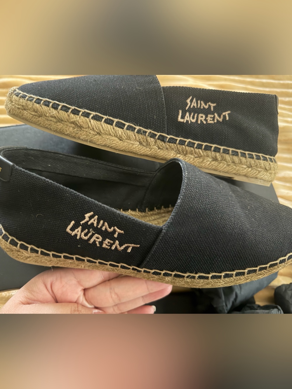 Saint Laurent Black Canvas Espadrille Flats